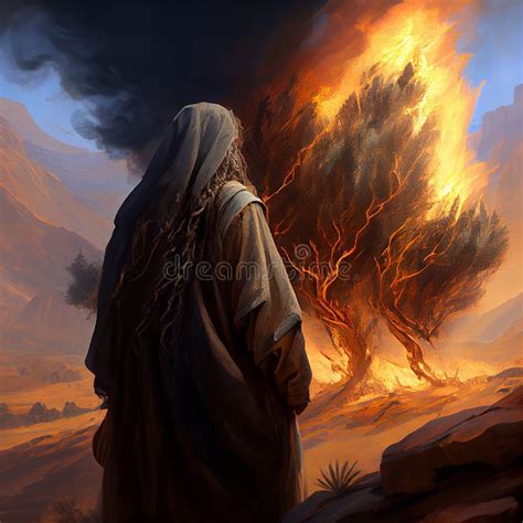 Moses and the burning bush stock illustration. Illustration of ...