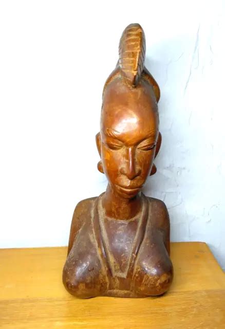 AFRICAN HEAD BUST Breasts Wood Carving Sculpture Tribal Abstract Art ...