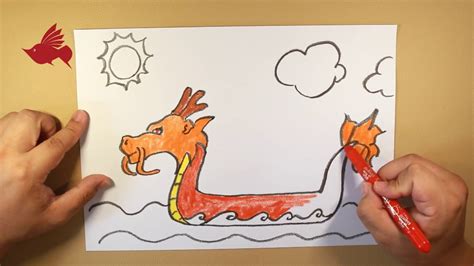 Teach children to draw the dragon boat with oil pastel - YouTube