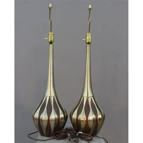 Pair of Modern “Genie” Bottle Brass and Walnut Table Lamps at 1stDibs