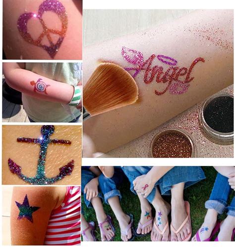 Glitter Tattoos Kit, Temporary Tattoo Set, 24 Colors Glitter Tattoos Kit Body Glitter Tattoos ...