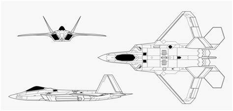 Airplane Drawing Top View - F 22 3 View, HD Png Download - kindpng