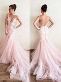Pink Mermaid Prom Dress,Tulle Long Evening Dress,Prom Dress with Train - Wishingdress