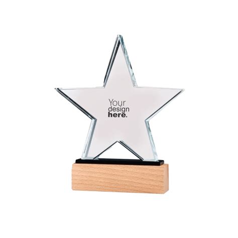 Custom Star Crystal Trophy with Wooden Base Printing - Merchlist