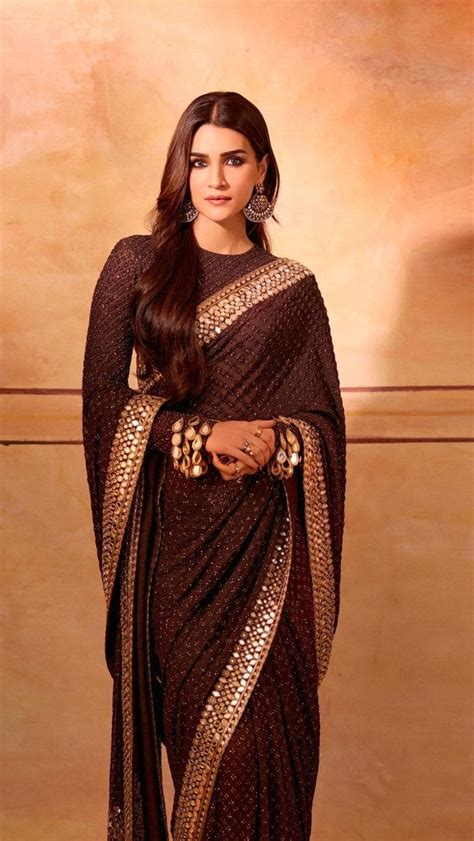 Kriti Sanon In Brown Saree At Adipurush Trailer Launch