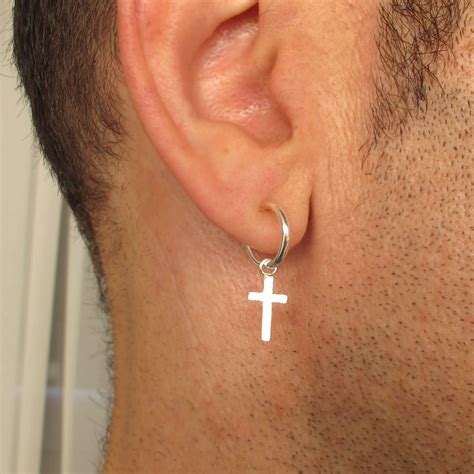 Sterling Silver Cross Earring for Men, Mens Cross Earring Sterling Silver Mens Hoop Earring ...