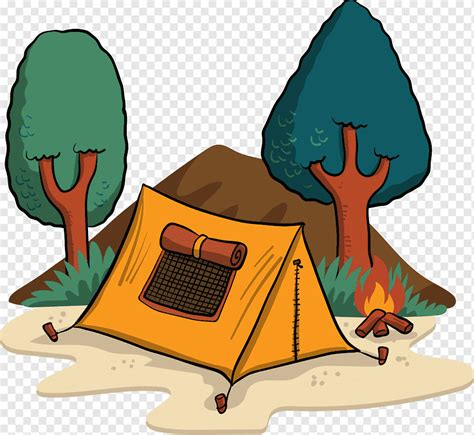 Yellow tent in between two trees illustration, Camping Tent Vecteur, Field tents, cartoon ...