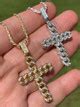 Real 925 Silver / Gold Cuban Link Cross Pendant Iced Hip Hop Diamond Necklace