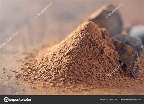 Dark Chocolate Cocoa Solids Cocoa Powder Wooden Background Selective ...