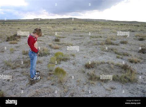 seven year old boy urinating in the desert, New Mexico, USA Stock Photo: 26365179 - Alamy