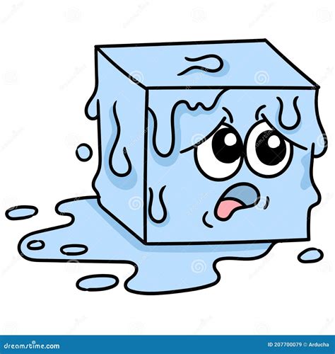 A Block of Ice Melting with a Cartoon Face Was Scared and Hot, Doodle ...