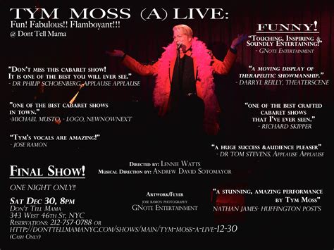 Tym Moss (A)Live: Fun! Fabulous! Flamboyant!: Saturday, December 30, 2017 - GayCities New York City