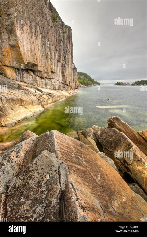 Agawa Rock along the Agawa Rock Pictographs Trail fringed by Lake ...