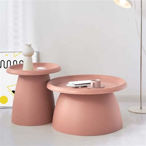 ArtissIn Coffee Table Mushroom Nordic Round Small Side Table 50CM Pink ...