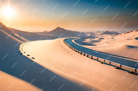 Premium AI Image | A road in the desert at sunset