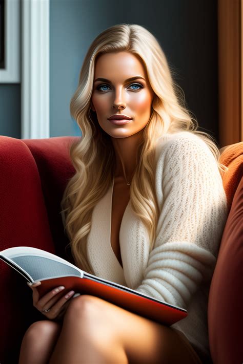 Lexica - Woman, blonde, sitting on a couch, reading, relaxing atmosphere, high detail, side ...