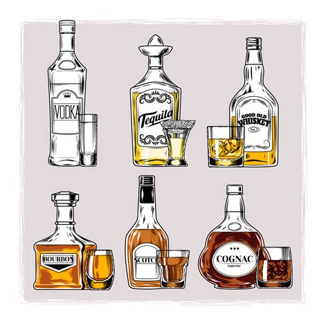 Vector set of bottles with alcohol and stemware - Download Free Vectors, Clipart Graphics ...