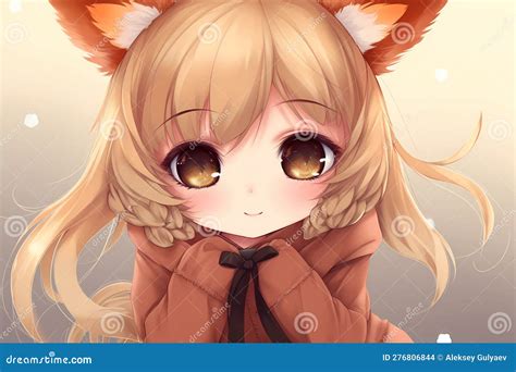 Anime Girl with a Fox Ears AI Generation Stock Illustration - Illustration of banner, style ...