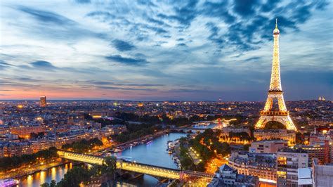 Aerial View Of Lighting Eiffel Tower And Paris City During Sunset 4K 5K HD Travel Wallpapers ...