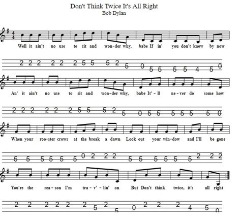 Don't Think Twice It's All Right Sheet Music And Guitar Tab By Bob ...