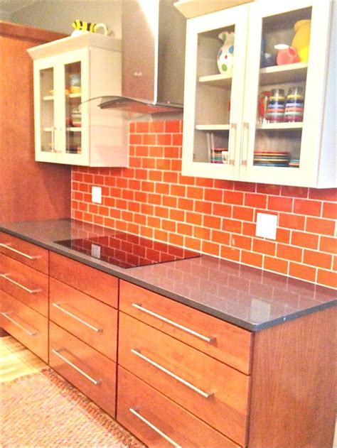 Subway tiles for kitchen backsplash and bathroom tile in orange color Poppy | Kitchen design ...