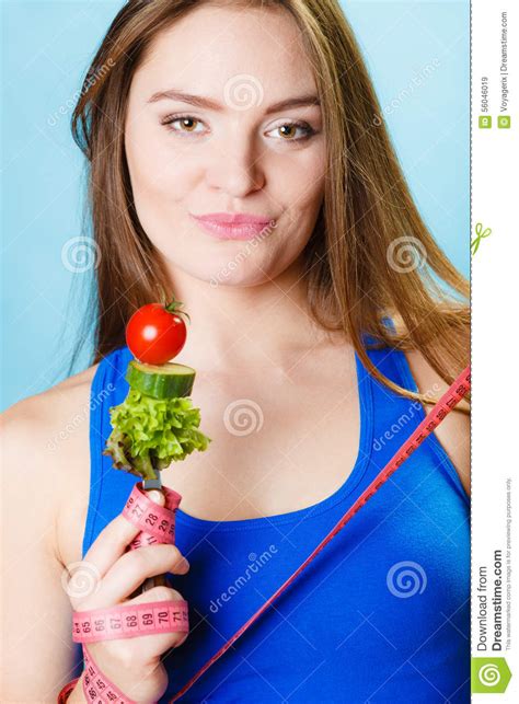 Sporty Girl with Vegetarian Food. Stock Image - Image of eating, vegan: 56046019