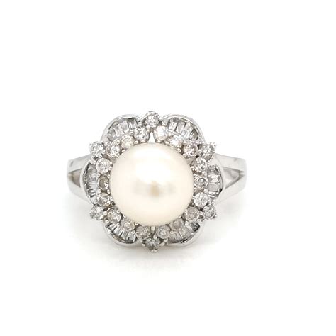 18K White Gold Diamond Pearl Ring - ValueMax Jewellery