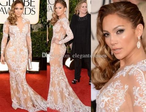 Oscar Zuhair Murad Jennifer Lopez Lace Long Sleeve Celebrity Dress 2015 ...