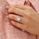 Rosa Oval Moissanite & Diamond 18k Rose Gold Halo Ring – Lily Arkwright