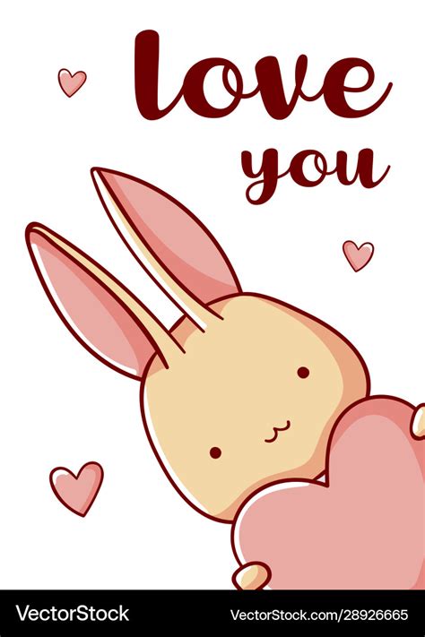 Cute bunny with heart cartoon kawaii love you Vector Image