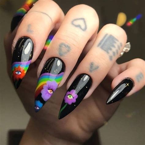 Rainbow Nails With Black | Rainbow nails design, Rainbow nails, Goth nails