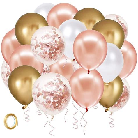 Rose Gold Confetti Latex Balloons, 60 Pack White Gold Balloon 12 inch ...