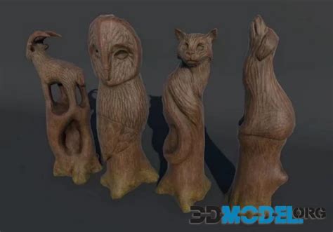 3D Model – Wooden Animal Sculptures (PBR)