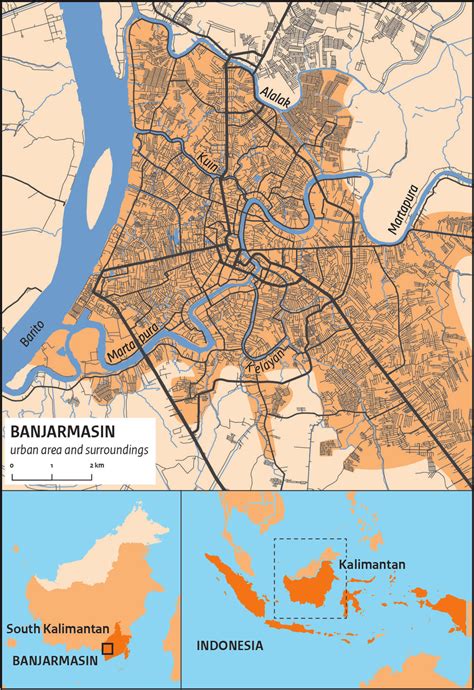 Map of Banjarmasin | Banjarmasin on the Indonesian island of Borneo, or ...