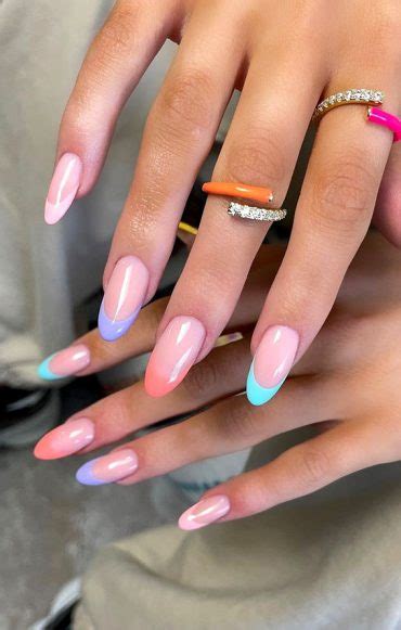 Summer nail art ideas to rock in 2021 : Pastel French Tip Almond-Shaped ...