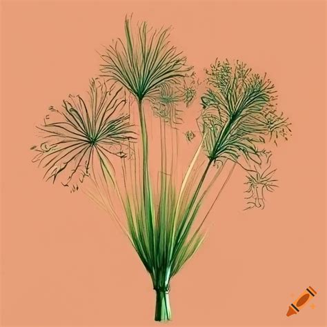 Detailed drawing of cyperus papyrus leaves bouquet on Craiyon