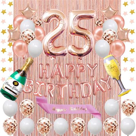 Amazon.com: Fancypartyshop 25th Birthday Decorations - Rose Gold Happy Birthday Banner and Sash ...