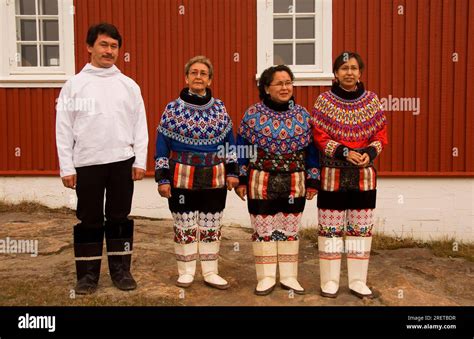 Man and woman in traditional dress, Holsteinborg, Greenland, Inuit, Eskimo, Sissimiut Stock ...