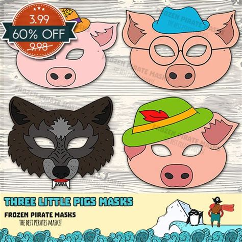 The Three Little Pigs, Big Bad Wolf Printable Mask Set, Paper DIY for Kids and Adults. PDF ...