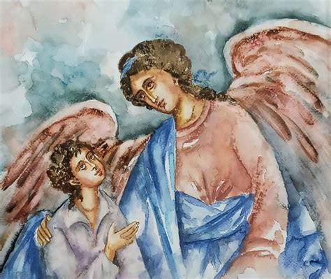 The Angel and Child, Loose Impressionistic Watercolor Art, Original ...