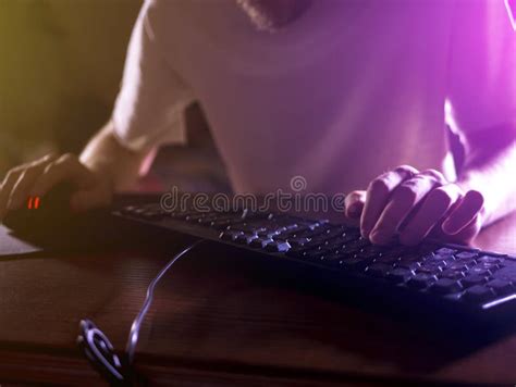 Close Up Gamer Hands on the Keyboard Playing Video Games in Night Stock Image - Image of keys ...