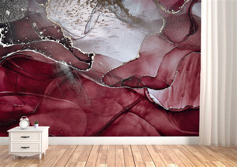 Burgundy Abstract Wallpaper Peel&Stick Marble Wall Mural Print | Etsy