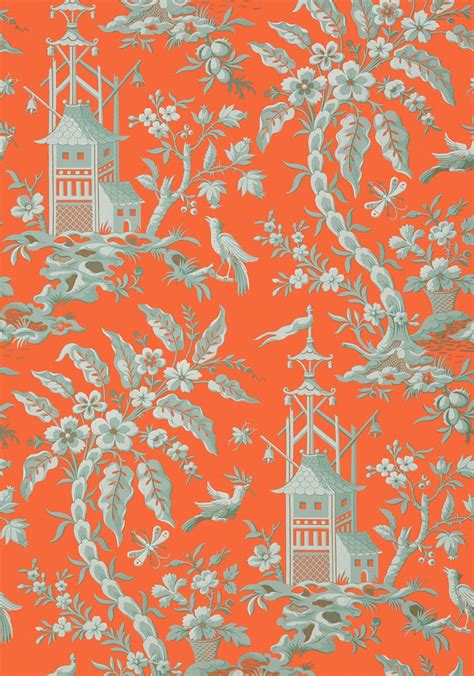 PAGODA GARDEN, Coral, T14205, Collection Imperial Garden from Thibaut ...