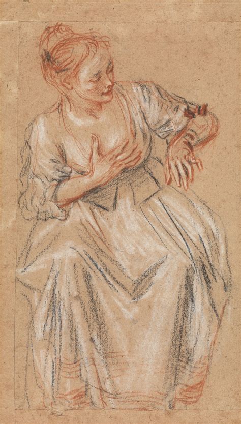 Antoine Watteau, 1684-1721, French, Seated Woman, 1716-17. Black, red and white chalk, 24 x 13.8 ...