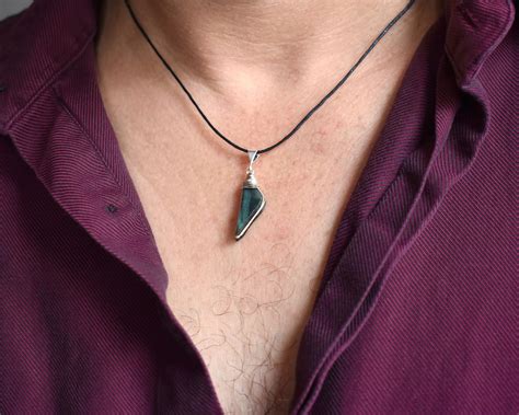 Mens Emerald Necklace Raw Emerald Pendant Silver May | Etsy