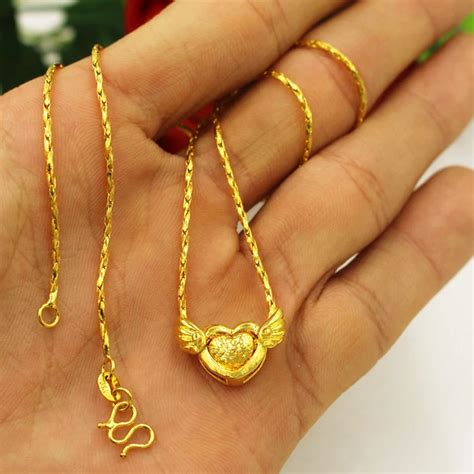 24k Gold Necklace Pendant | 24k Gold Plated Heart Pendant | Chain ...