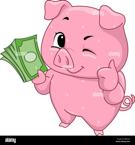 Illustration of a Cute Little Pig Holding a Stack of Cash Stock Photo - Alamy