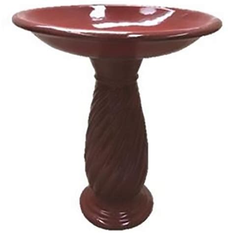 Bird Bath Ceramic 23" Glazed Red