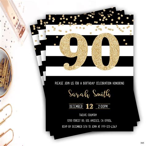 90th birthday invitations adult birthday invitations gold and | Etsy