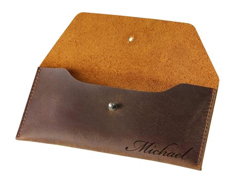 Personalized LEATHER ENVELOPE WALLET Cash Custom Engraved Groomsmen Gifts for Him Dad Boyfriend ...